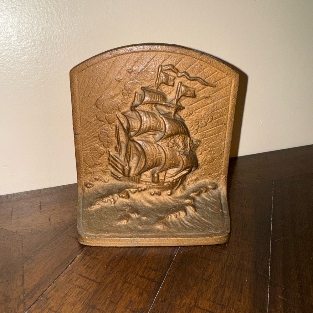 Bronzed Cast Iron‎ Book End Doorstop Ship Maritime Antique Vintage 1920's